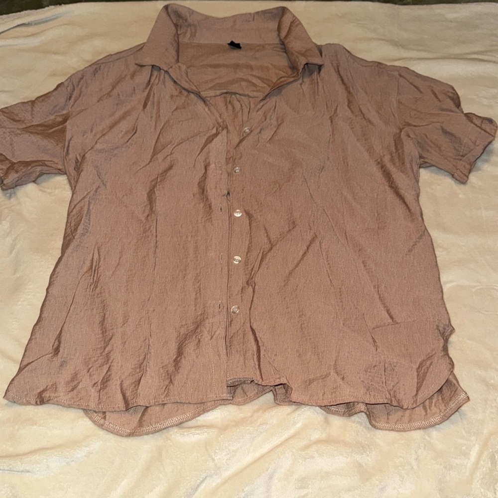 SHEIN short sleeve button down tan XL